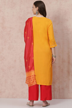 Yellow Solid Straight Suit Set image number 4
